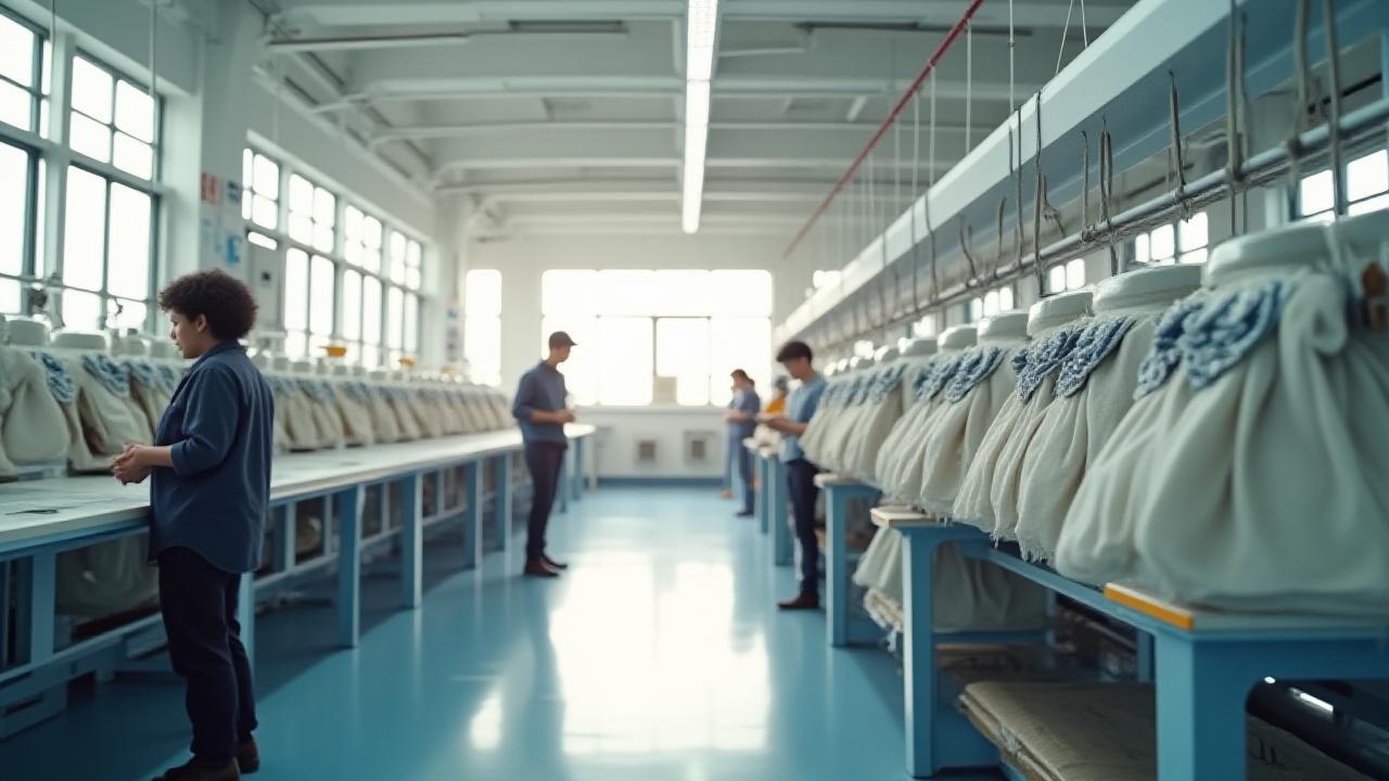 A modern, high-tech textile manufacturing facility utilizing resource optimization technology