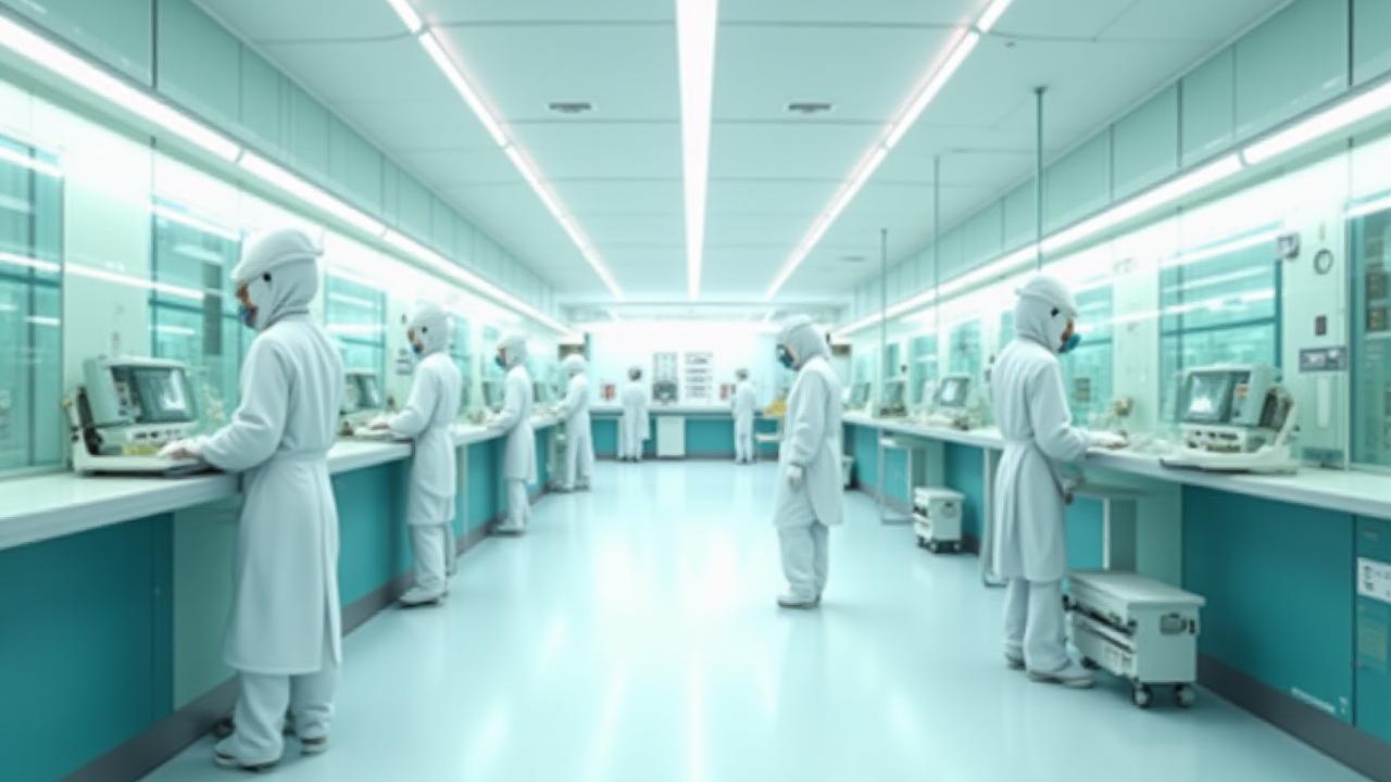 A high-tech sterile textile manufacturing floor with specialized airflow systems.
