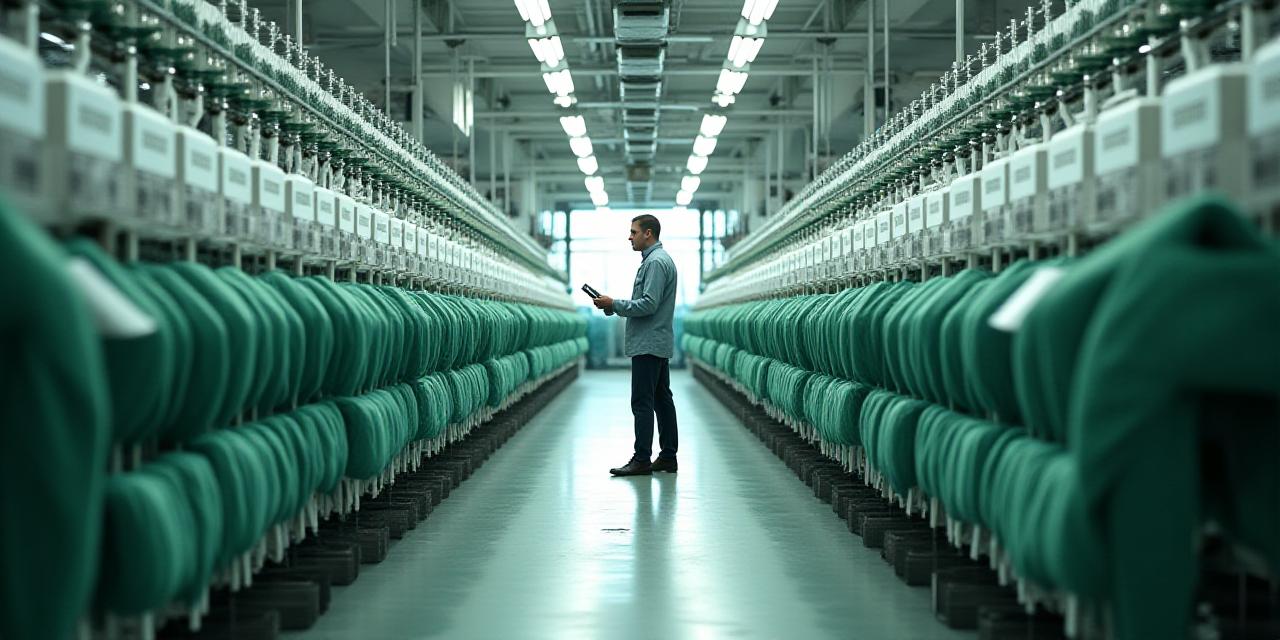 A modern, clean textile manufacturing floor with sustainable production lines
