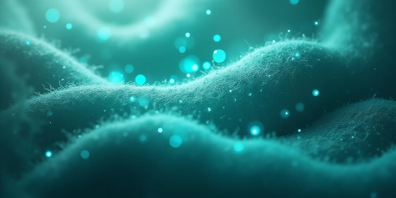 A macro shot of organic textile fibers intertwined with high-tech digital light overlays, representing data security in the textile industry