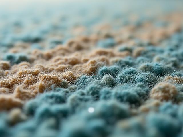 Close-up of high-quality carpet fibers made from recycled materials